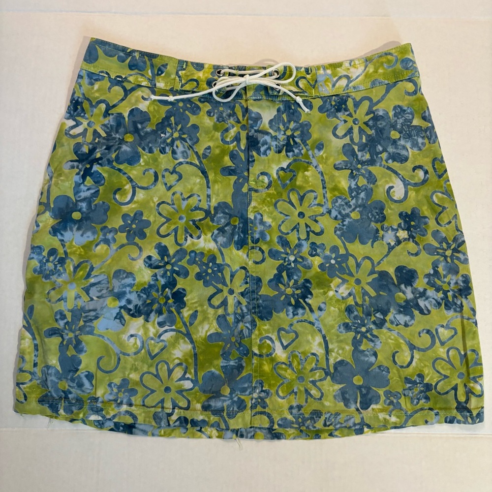OJAI Floral Green & Blue Mini Skirt Size 8‎ Cotton Stretch